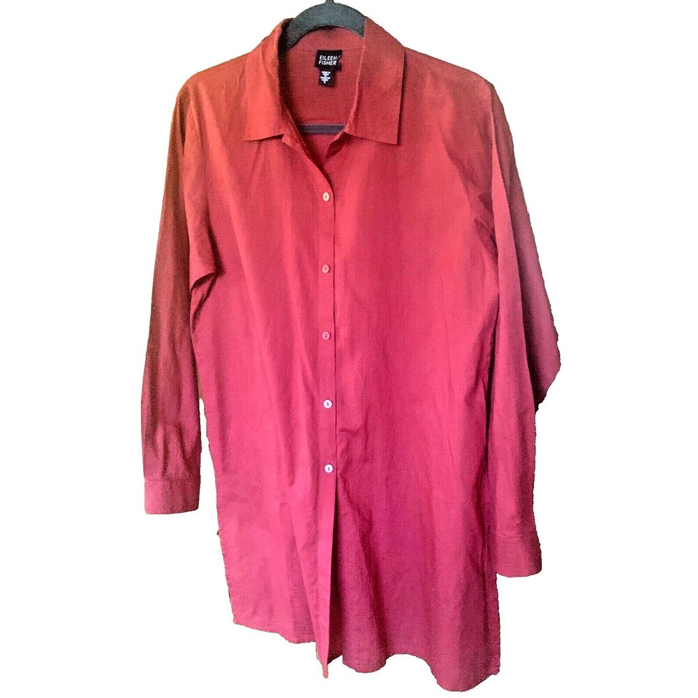 NWOT Eileen Fisher Women's  100% Cotton Button Front Long Shirt Size Small